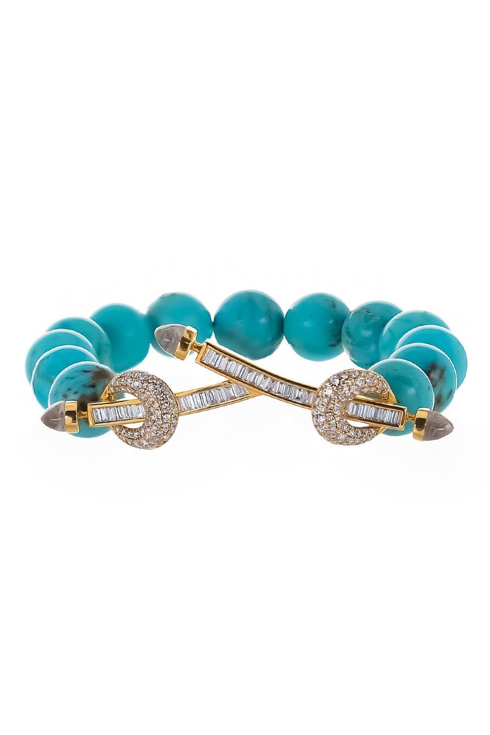 Turquoise Diamond Jumbo Double Bar Chakra Bracelet-YELLOW GOLD-JEWELRYFINE JEWELBRACELET O-ANANYA