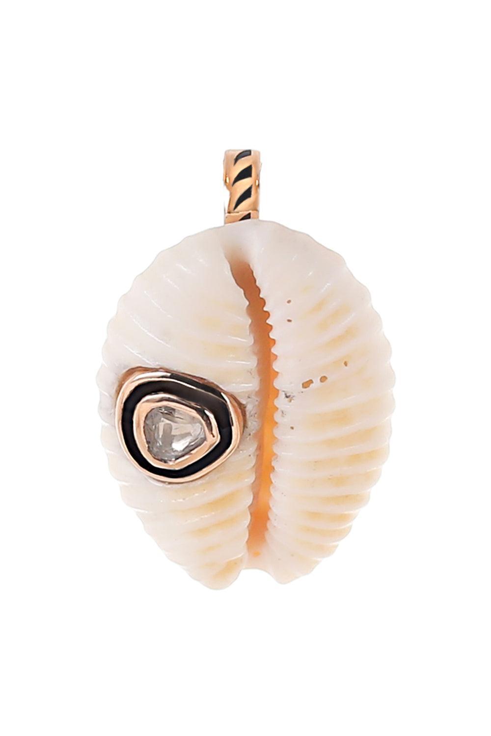 Diamond Polki Natural Cowry Shell Pendant-ROSE GOLD-JEWELRYFINE JEWELPENDANT-DEZSO BY SARA BELTRAN