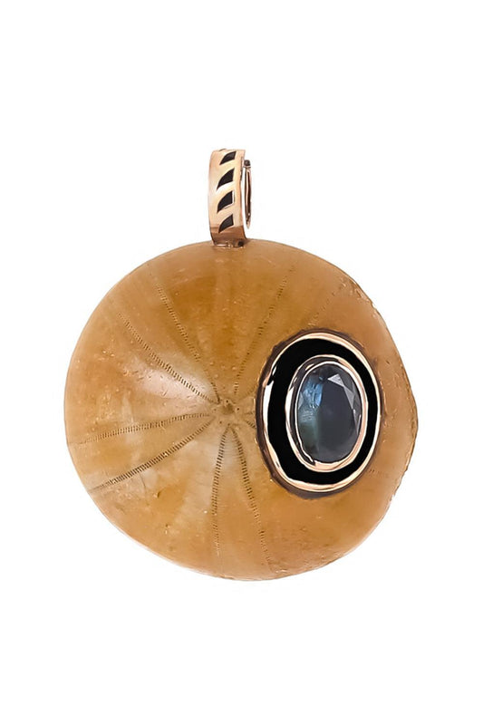 Aquamarine Fossilized Sand Dollar Pendant-ROSE GOLD-JEWELRYFINE JEWELPENDANT-DEZSO BY SARA BELTRAN