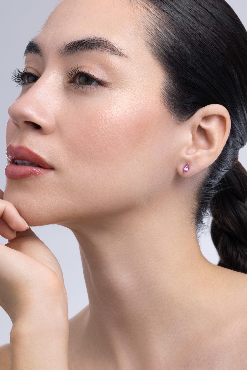 Pink Sapphire Diamond Marquise Stud Earrings-ROSE GOLD-JEWELRYFINE JEWELEARRING-SHAY JEWELRY