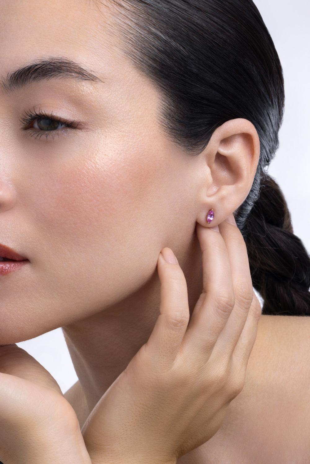 Pink Sapphire Diamond Marquise Stud Earrings-ROSE GOLD-JEWELRYFINE JEWELEARRING-SHAY JEWELRY