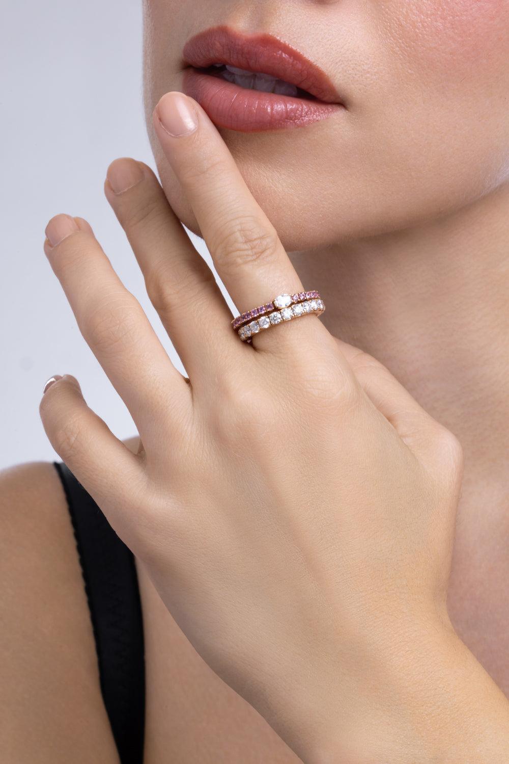 Diamond Extensible Tennis Ring-ROSE GOLD-6-JEWELRYFINE JEWELRING-ROBERTO DEMEGLIO