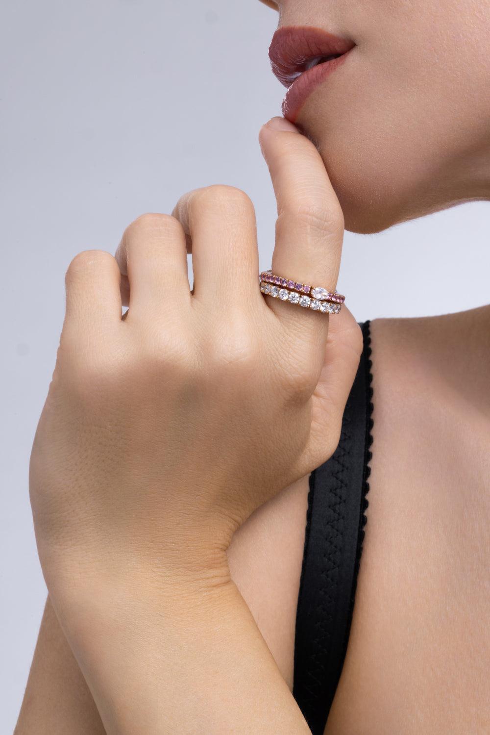 Diamond Extensible Tennis Ring-ROSE GOLD-6-JEWELRYFINE JEWELRING-ROBERTO DEMEGLIO