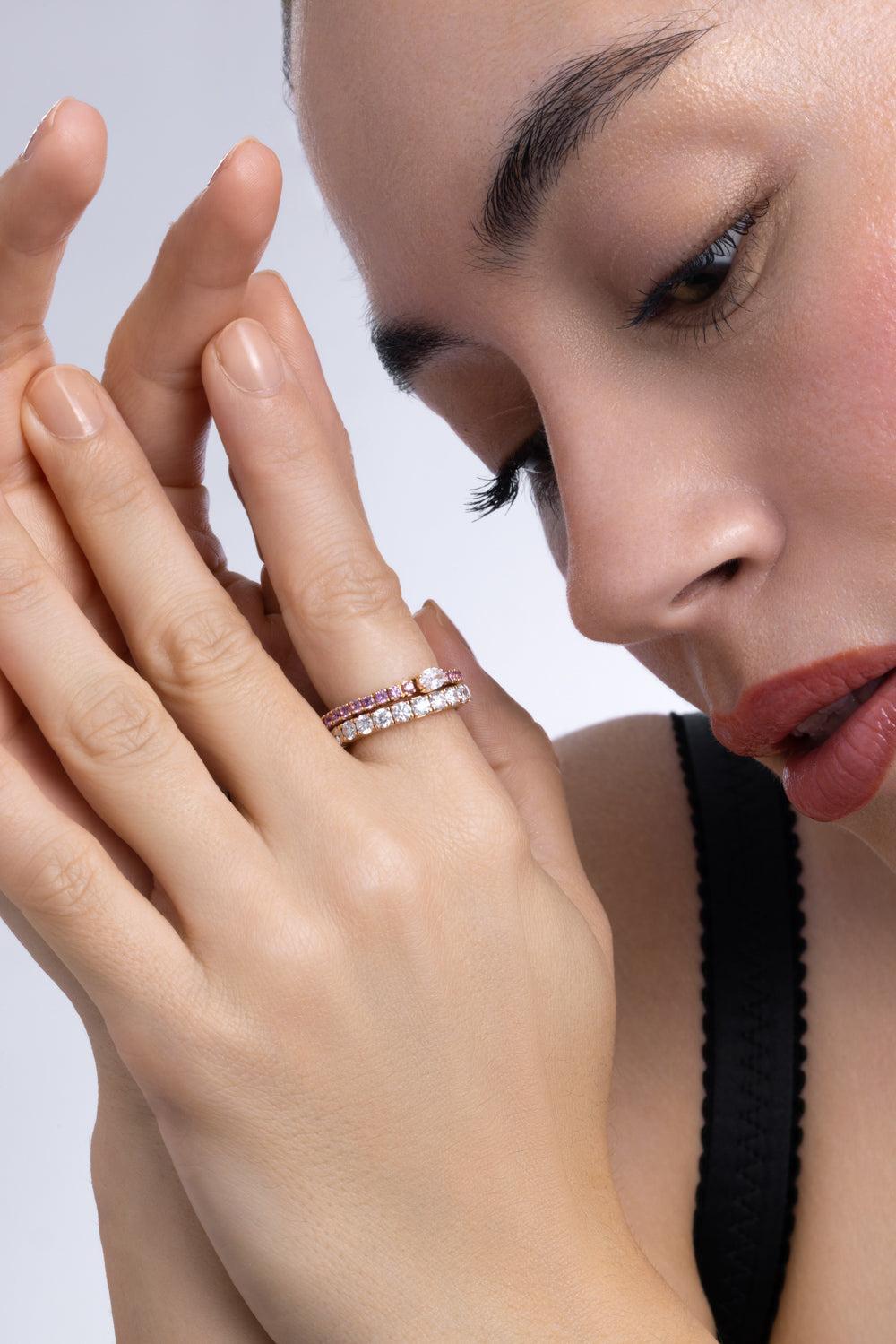 Diamond Extensible Tennis Ring-ROSE GOLD-6-JEWELRYFINE JEWELRING-ROBERTO DEMEGLIO