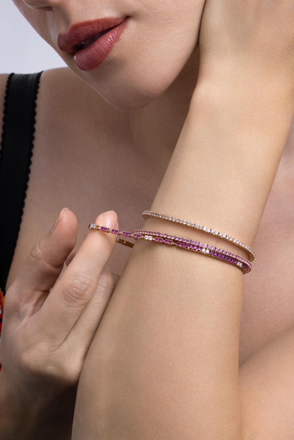 Ruby Diamond Alternating Extensible Tennis Bracelet-ROSE GOLD-JEWELRYFINE JEWELBRACELET O-ROBERTO DEMEGLIO