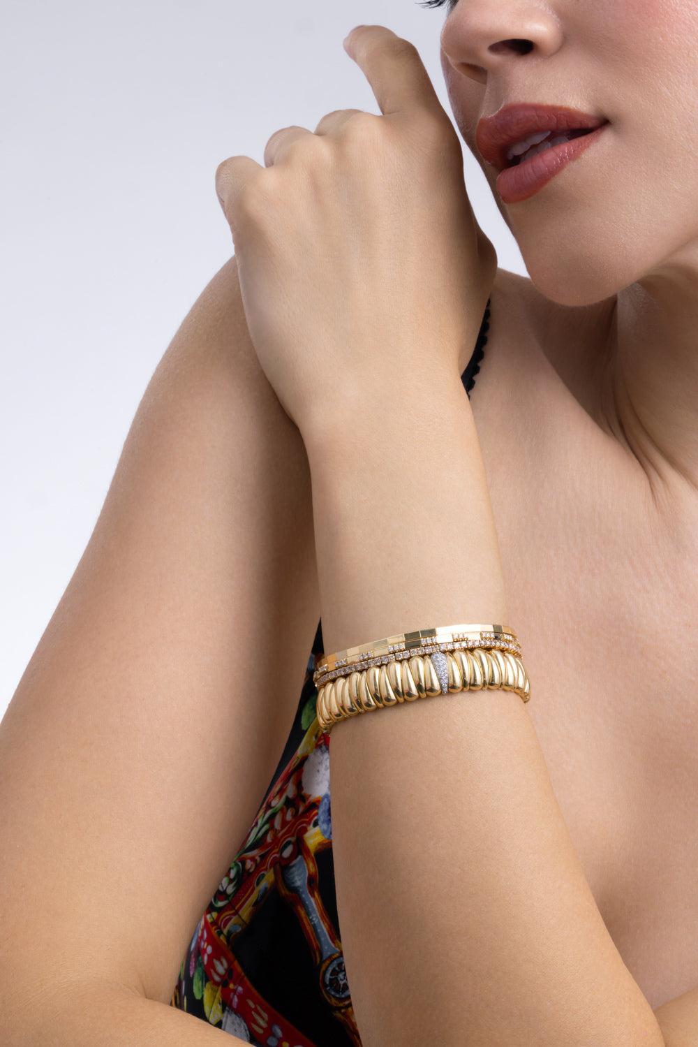 Diamond Alternating Extensible Tennis Bracelet-YELLOW GOLD-JEWELRYFINE JEWELBRACELET O-ROBERTO DEMEGLIO