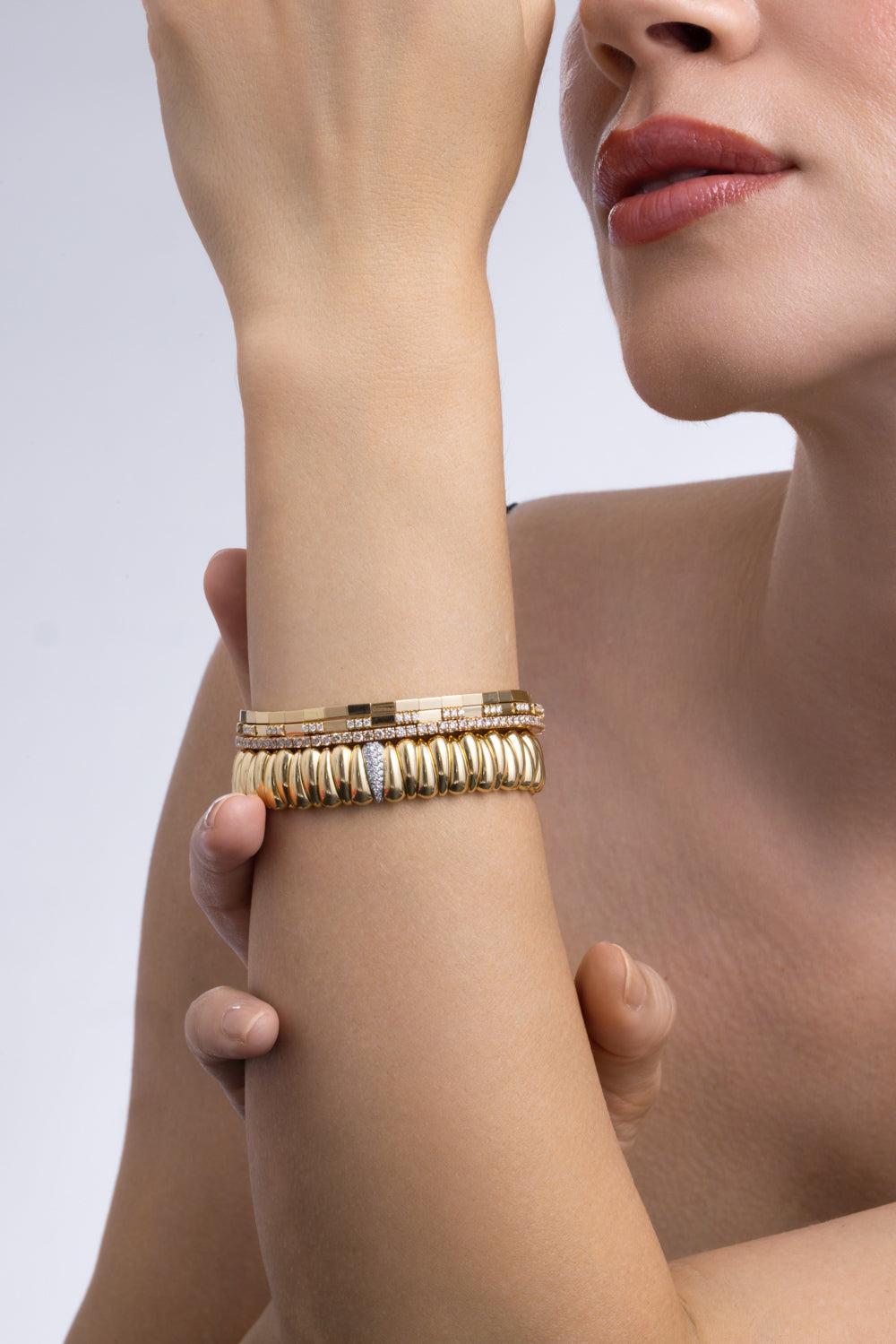Diamond Alternating Extensible Tennis Bracelet-YELLOW GOLD-JEWELRYFINE JEWELBRACELET O-ROBERTO DEMEGLIO