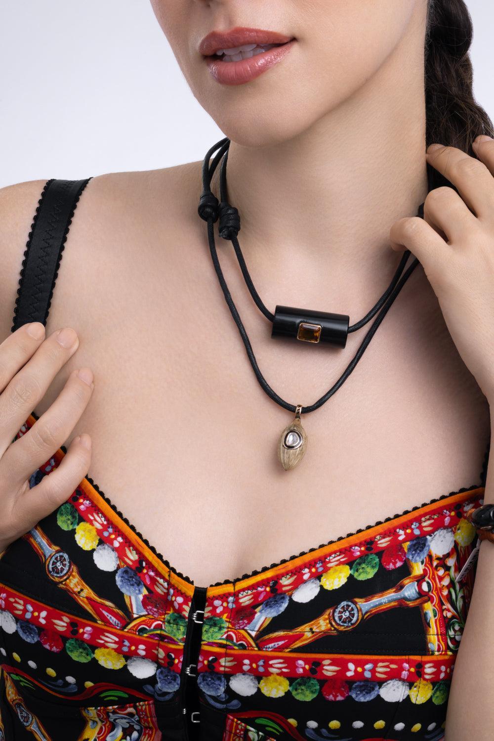 Diamond Large Classic Coquito Polki Shell Necklace-ROSE GOLD-JEWELRYFINE JEWELNECKLACE O-DEZSO BY SARA BELTRAN