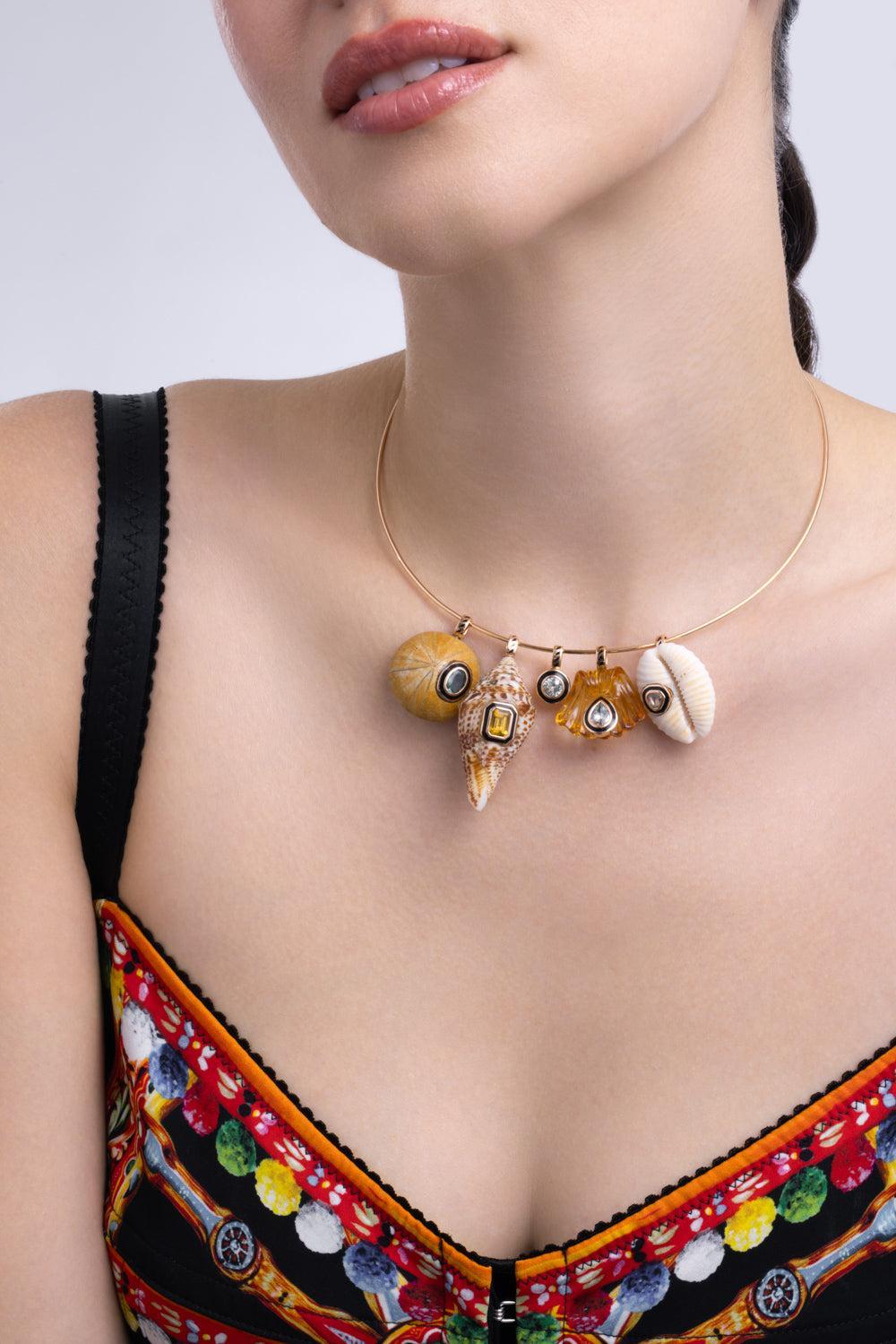 Diamond Polki Natural Cowry Shell Pendant-ROSE GOLD-JEWELRYFINE JEWELPENDANT-DEZSO BY SARA BELTRAN
