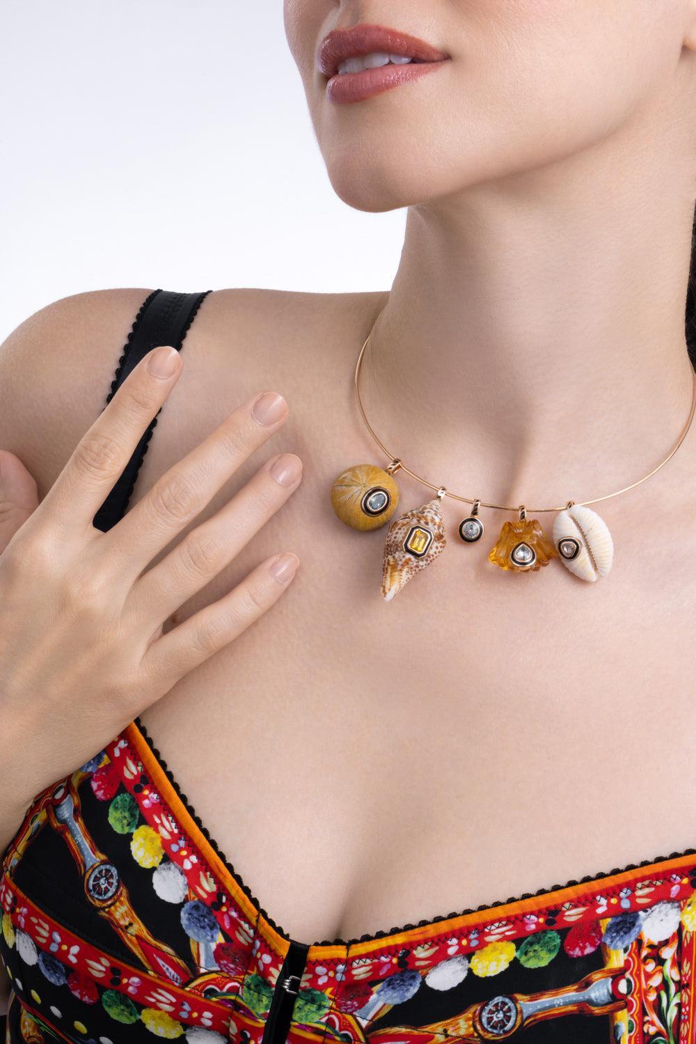 Diamond Polki Natural Cowry Shell Pendant-ROSE GOLD-JEWELRYFINE JEWELPENDANT-DEZSO BY SARA BELTRAN