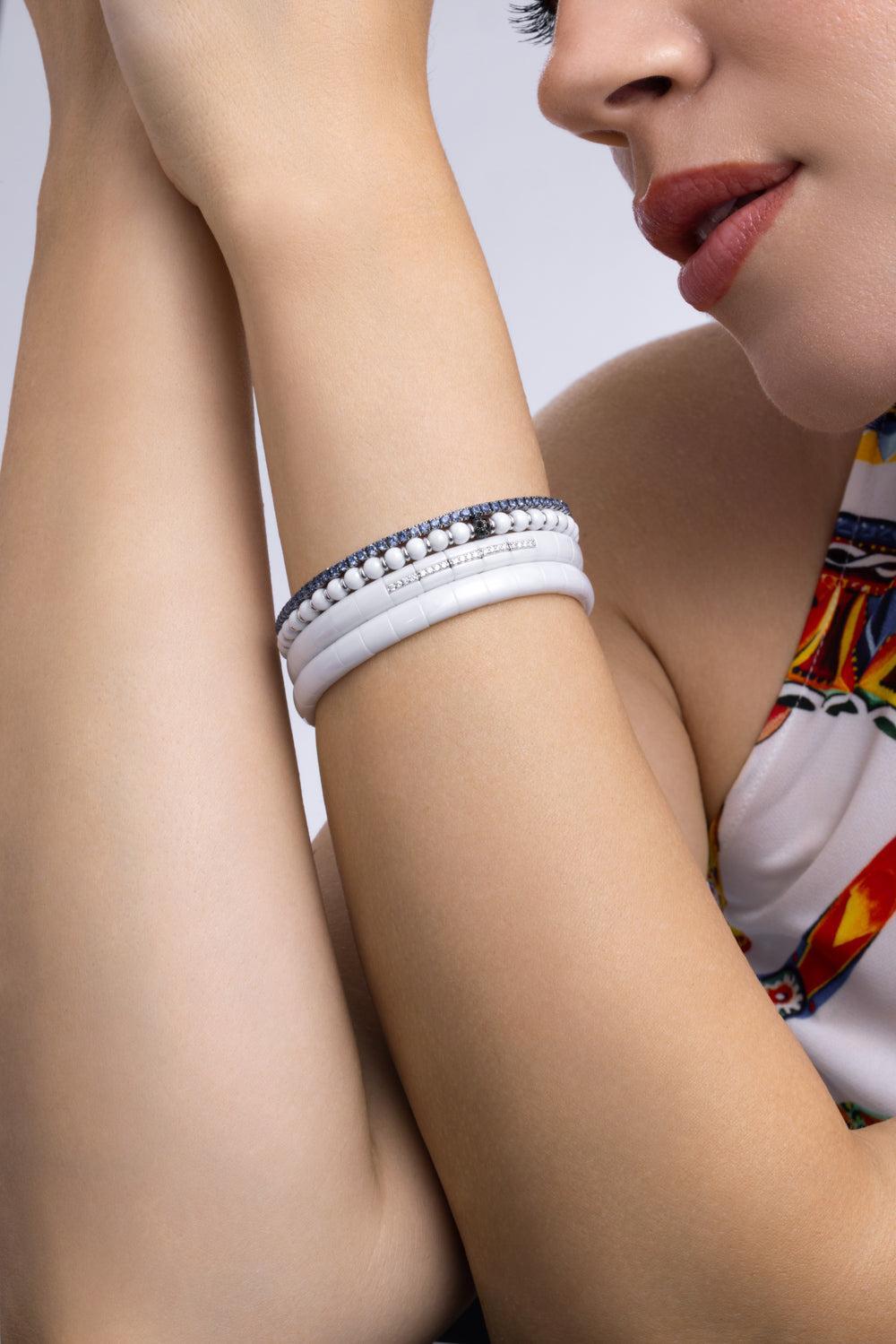 Black Diamond White Ceramic Sfera Bracelet-WHITE GOLD-JEWELRYFINE JEWELBRACELET O-ROBERTO DEMEGLIO