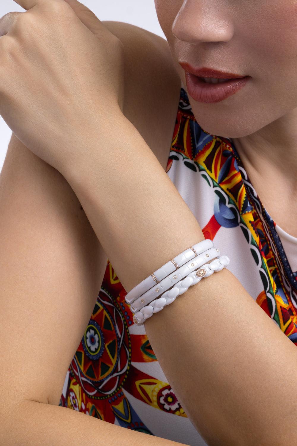 Diamond White Ceramic Pura Bracelet-YELLOW GOLD-JEWELRYFINE JEWELBRACELET O-ROBERTO DEMEGLIO