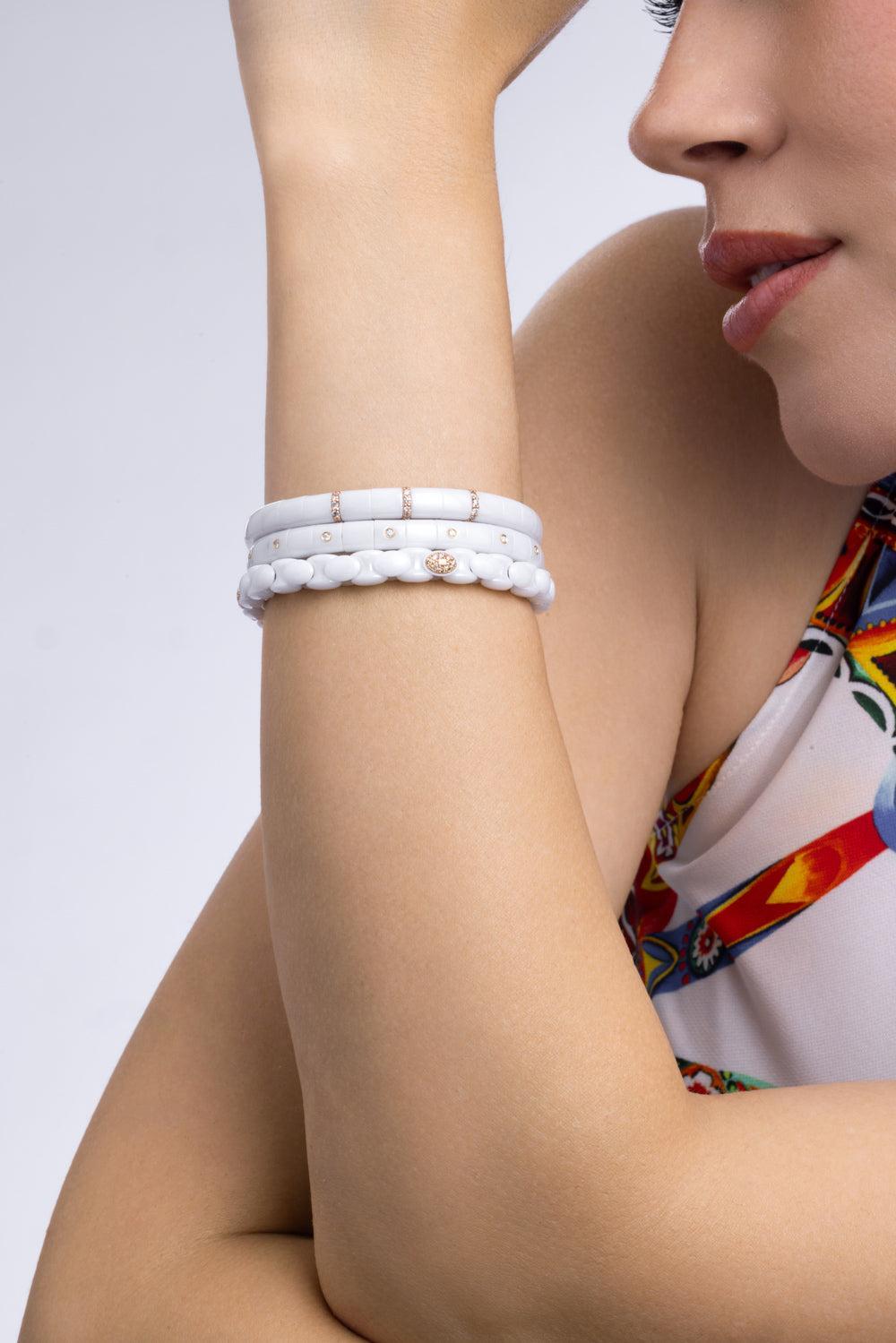 Diamond White Ceramic Pura Bracelet-YELLOW GOLD-JEWELRYFINE JEWELBRACELET O-ROBERTO DEMEGLIO