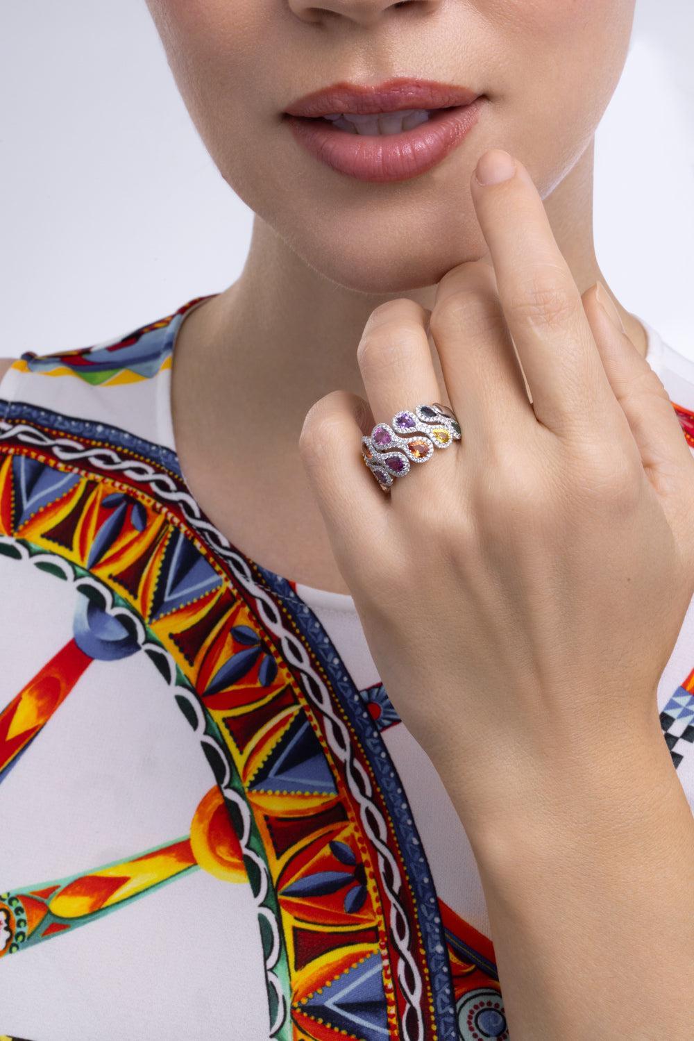 Multicolor Sapphire Diamond Rainbow Collection Ring-WHITE GOLD-6.25-JEWELRYFINE JEWELRING-LISA NIK