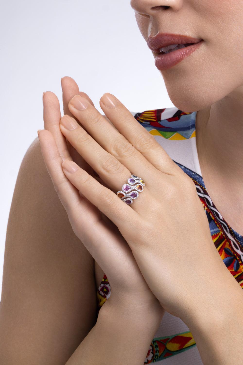 Multicolor Sapphire Diamond Rainbow Collection Ring-WHITE GOLD-6.25-JEWELRYFINE JEWELRING-LISA NIK