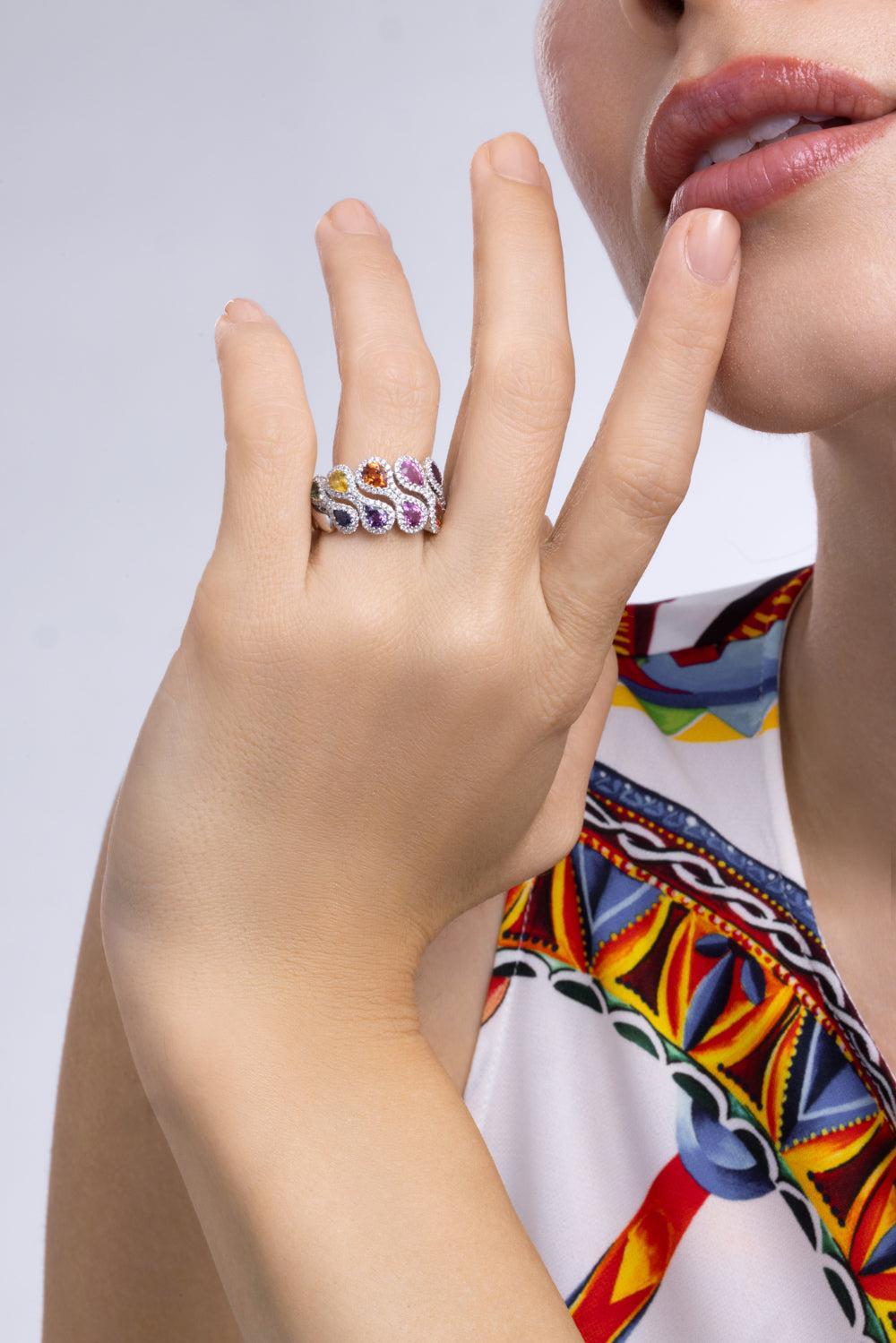 Multicolor Sapphire Diamond Rainbow Collection Ring-WHITE GOLD-6.25-JEWELRYFINE JEWELRING-LISA NIK