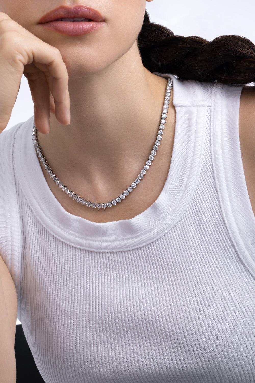 Lab-Grown Diamond Three Prong Tennis Necklace-WHITE GOLD-18-JEWELRYFINE JEWELNECKLACE O-WITH LOVE TRAVEL