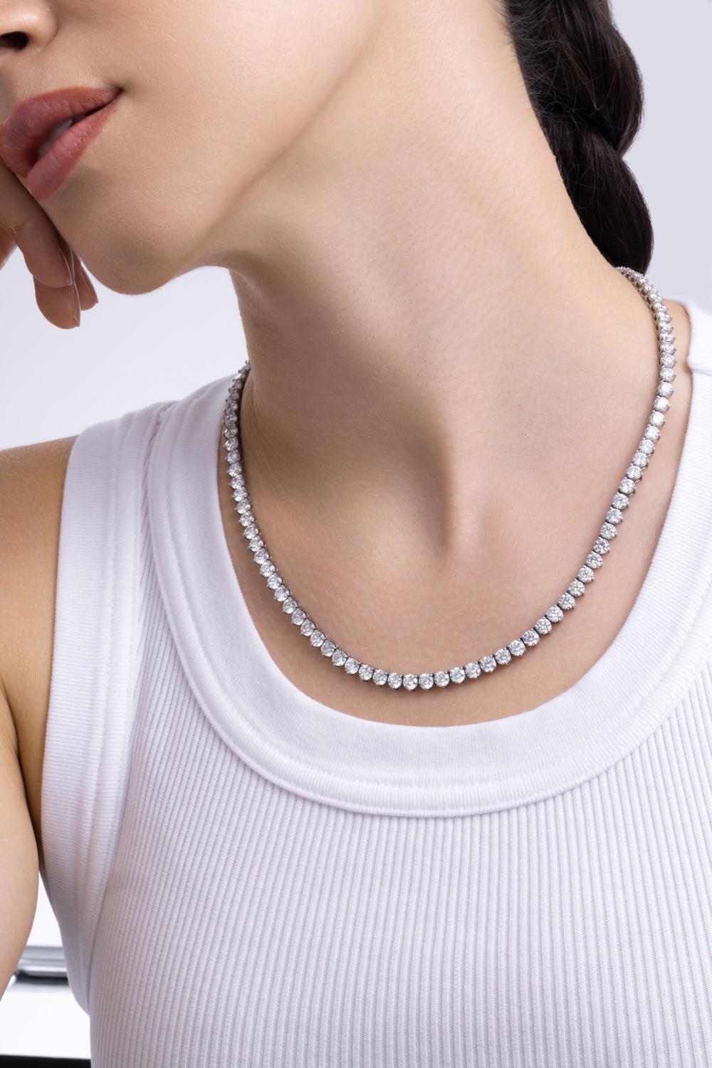 Lab-Grown Diamond Three Prong Tennis Necklace-WHITE GOLD-18-JEWELRYFINE JEWELNECKLACE O-WITH LOVE TRAVEL