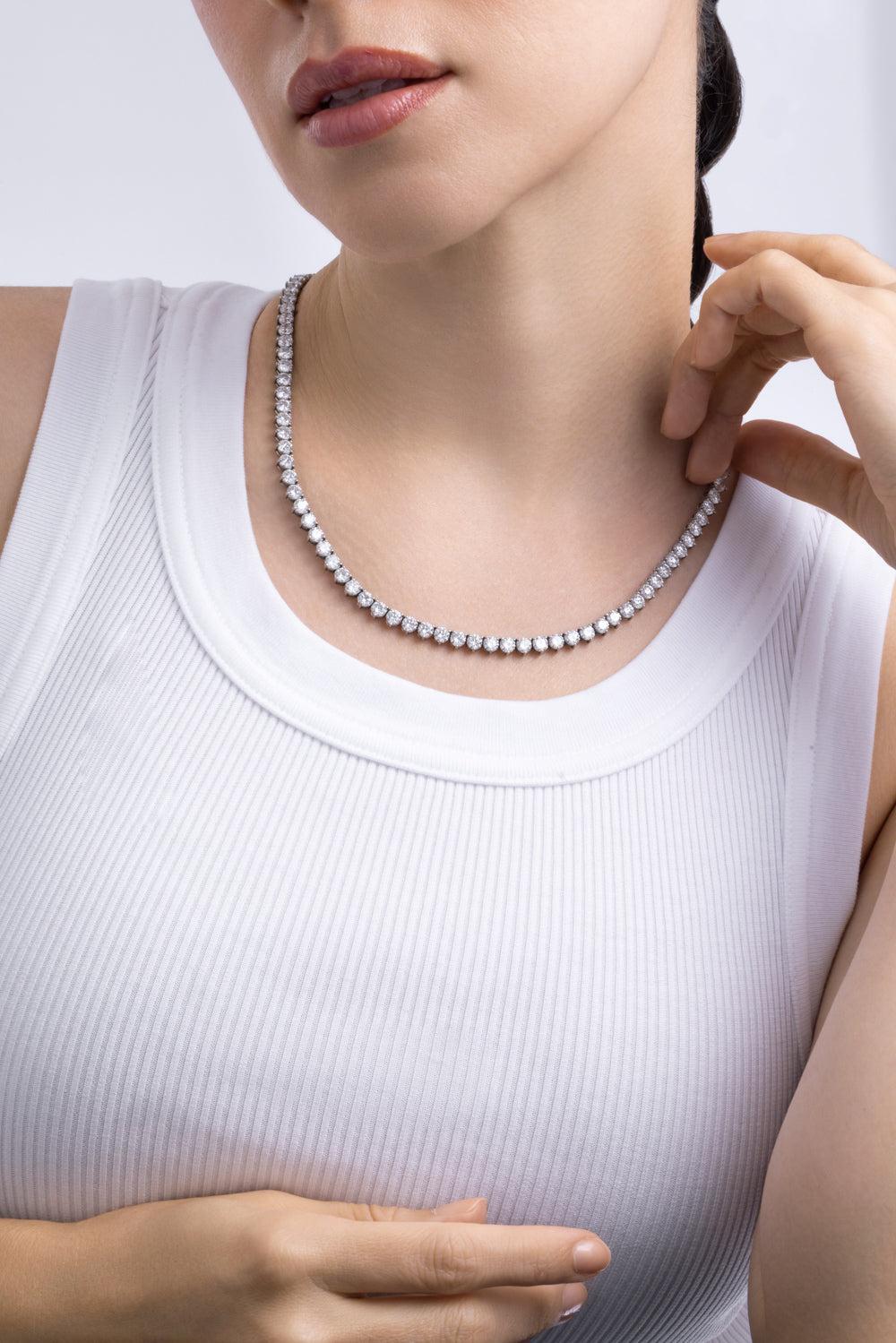 Lab-Grown Diamond Three Prong Tennis Necklace-WHITE GOLD-18-JEWELRYFINE JEWELNECKLACE O-WITH LOVE TRAVEL