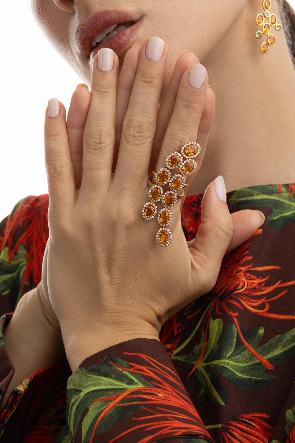 Diamond Orange Sapphire Ring-ROSE GOLD-JEWELRYFINE JEWELRING-ALEXANDER LAUT