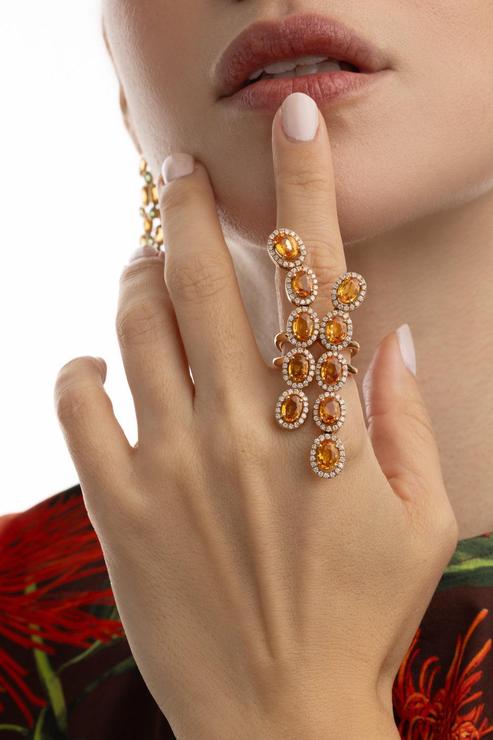 Diamond Orange Sapphire Ring-ROSE GOLD-JEWELRYFINE JEWELRING-ALEXANDER LAUT