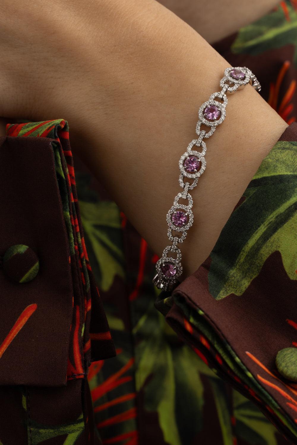 Pink Sapphire Diamond Bracelet-WHITE GOLD-JEWELRYFINE JEWELBRACELET O-ALEXANDER LAUT