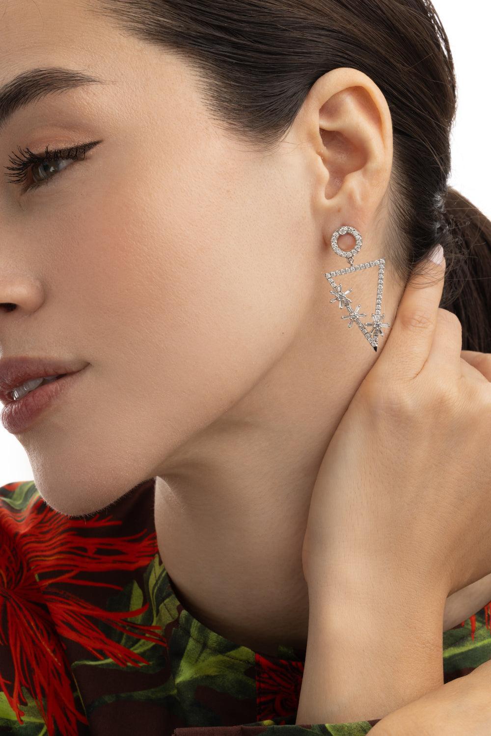 Diamond Triangle Drop Flower Earrings-WHITE GOLD-JEWELRYFINE JEWELEARRING-ALEXANDER LAUT