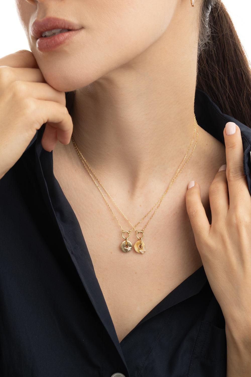 Gold Star Disk Necklace-YELLOW GOLD-JEWELRYFINE JEWELNECKLACE O-FOUNDRAE