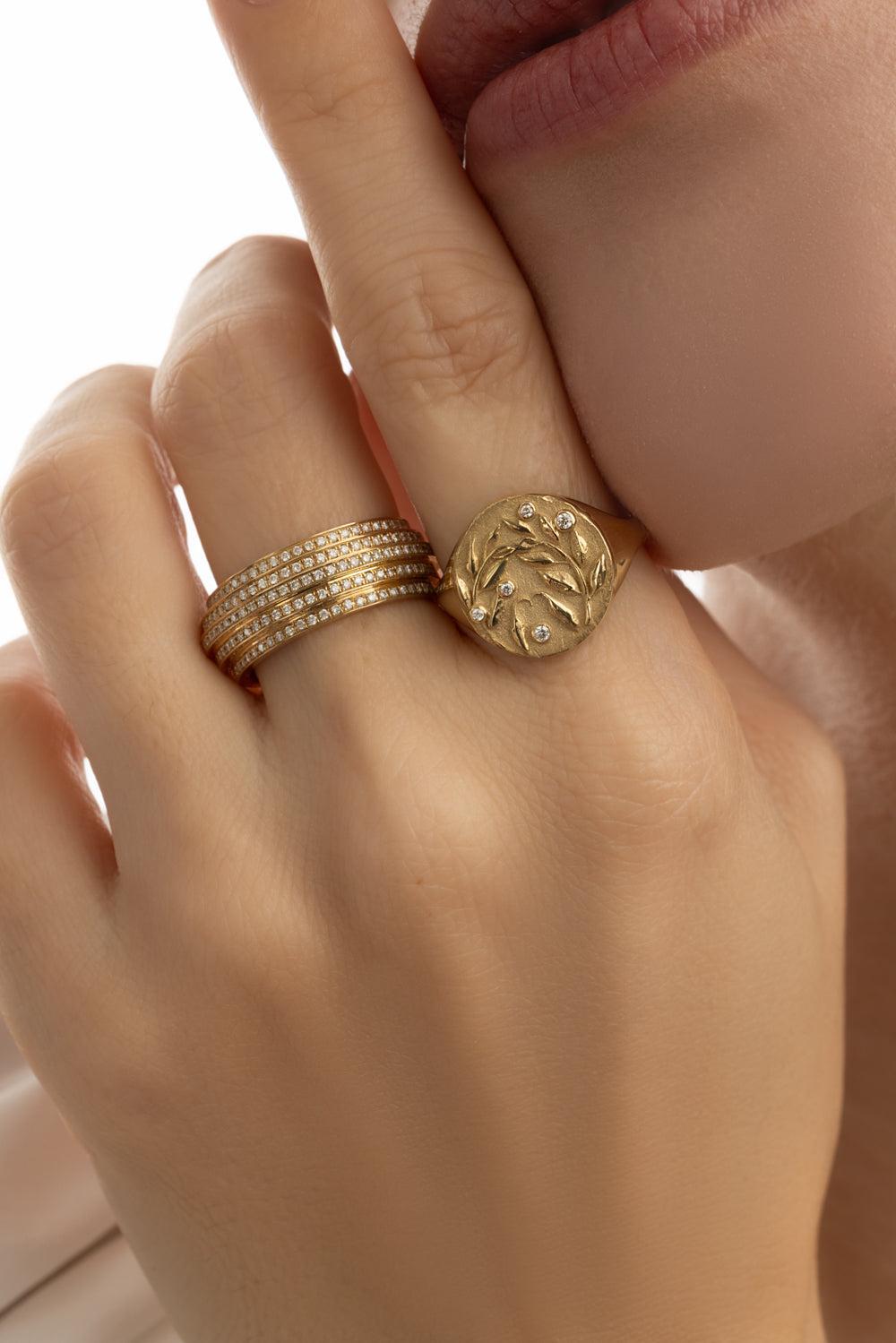 Olive Branch Coin Ring-YELLOW GOLD-6.5-JEWELRYFINE JEWELRING-AZLEE