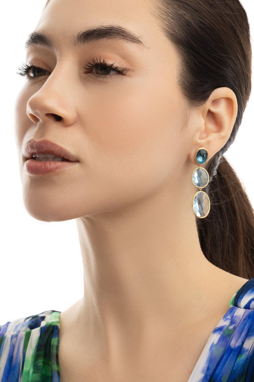 Three-Stone Mixed Topaz Lunaria Earrings-YELLOW GOLD-JEWELRYFINE JEWELEARRING-MARCO BICEGO