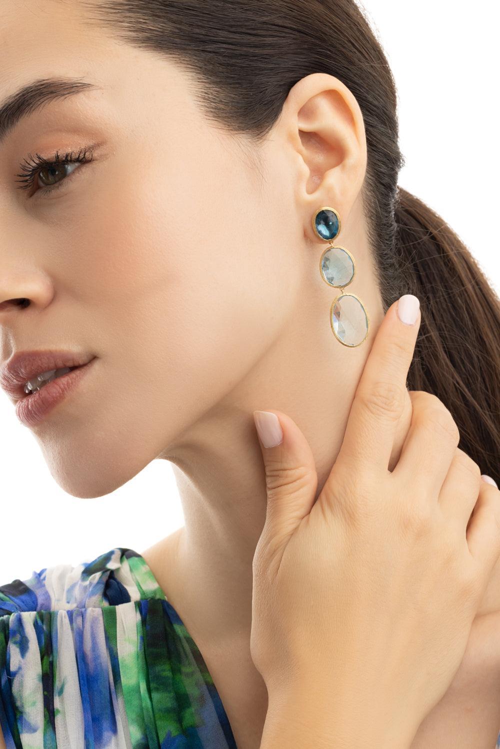 Three-Stone Mixed Topaz Lunaria Earrings-YELLOW GOLD-JEWELRYFINE JEWELEARRING-MARCO BICEGO