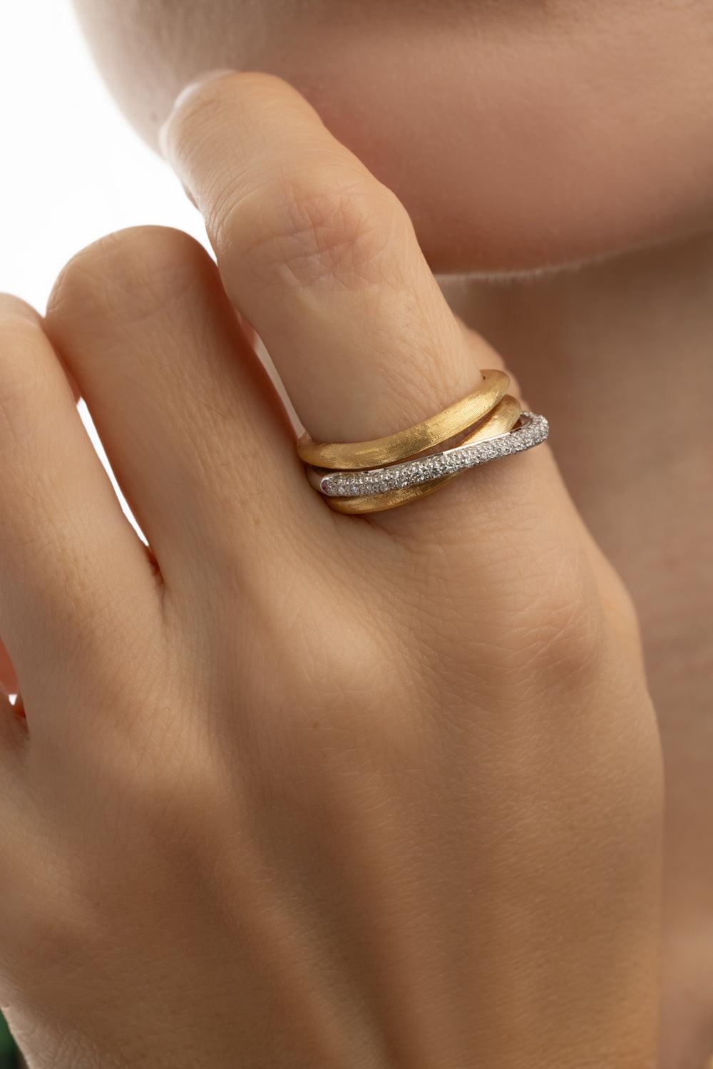 Three Strand Diamond Jaipur Ring-YELLOW GOLD-7-JEWELRYFINE JEWELRING-MARCO BICEGO