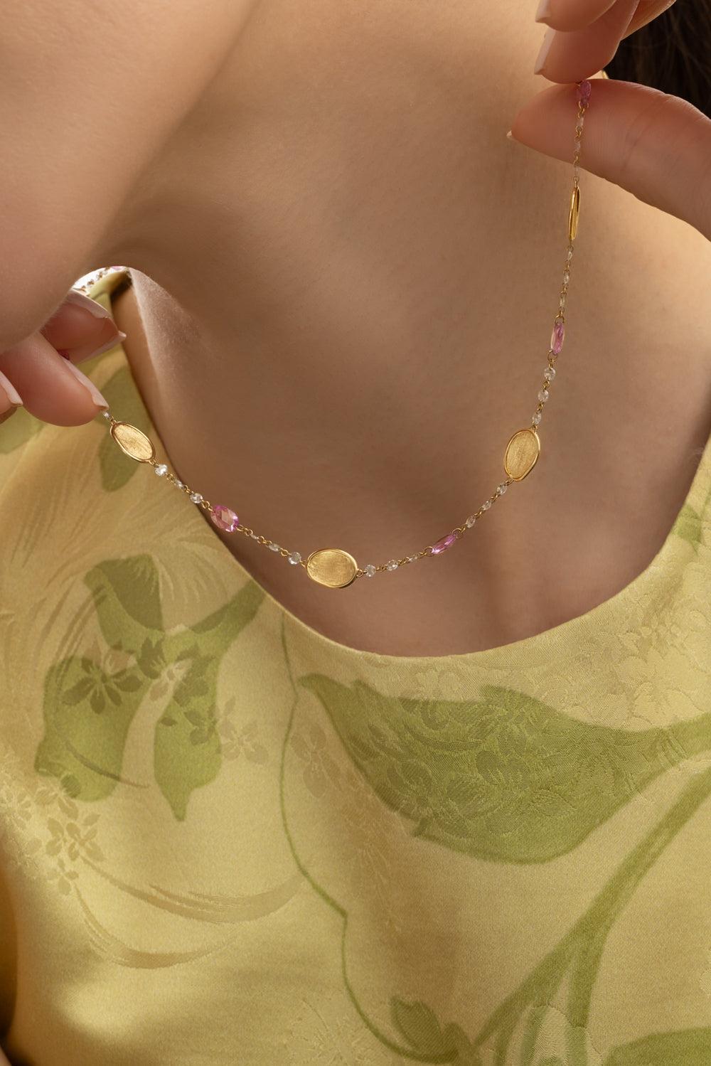 Diamond Pink Sapphire Necklace-YELLOW GOLD-16.5-JEWELRYFINE JEWELNECKLACE O-MARCO BICEGO