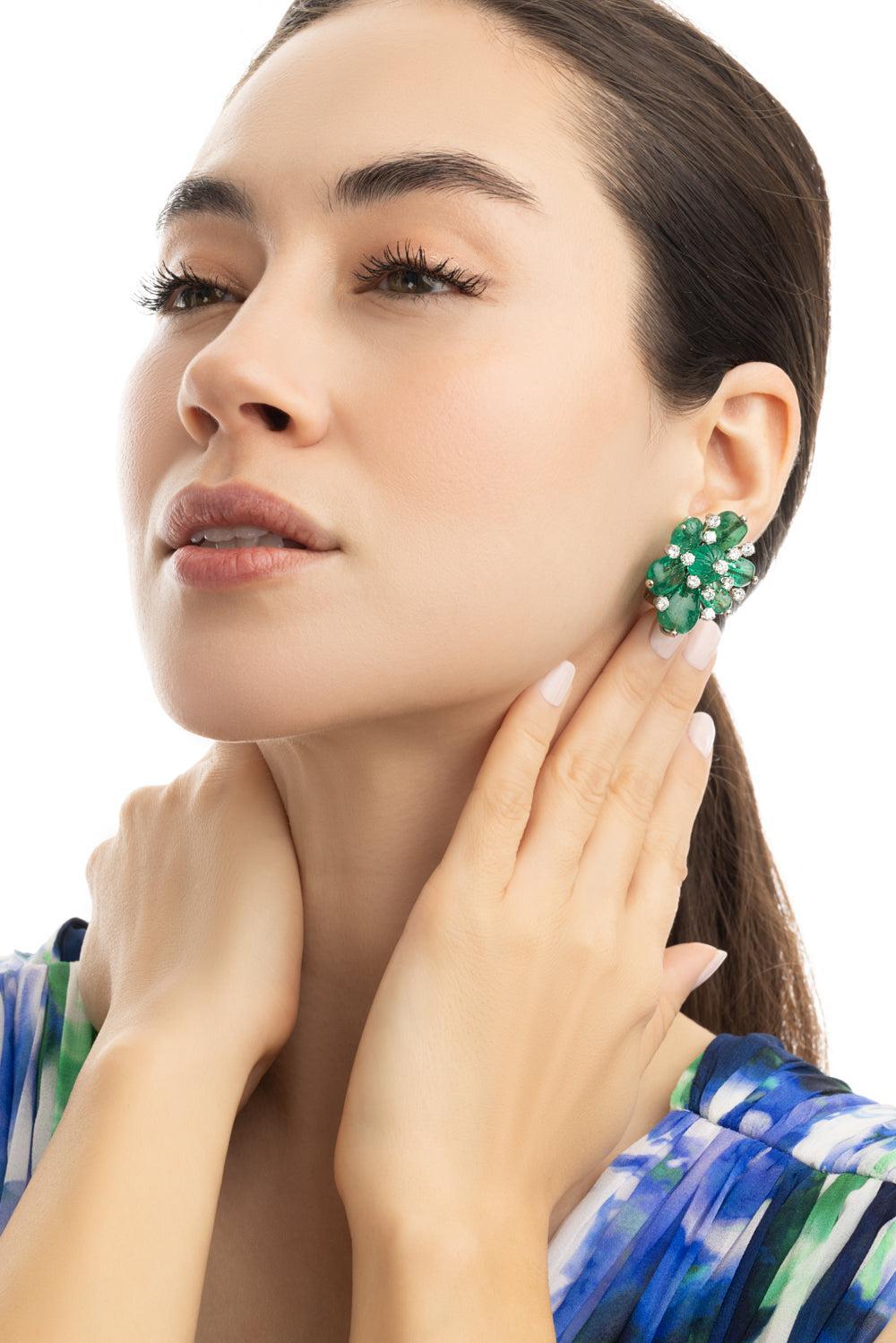 Couture Mayapple Flower Earrings-WHITE GOLD-JEWELRYFINE JEWELEARRING-DAVID WEBB