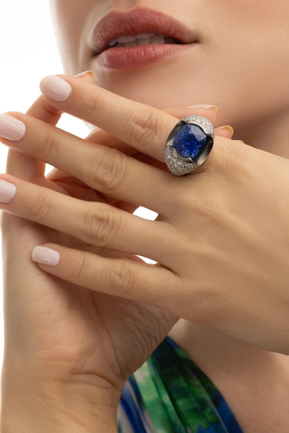 Sapphire Diamond Ring-PLATINUM-JEWELRYFINE JEWELRING-DAVID WEBB