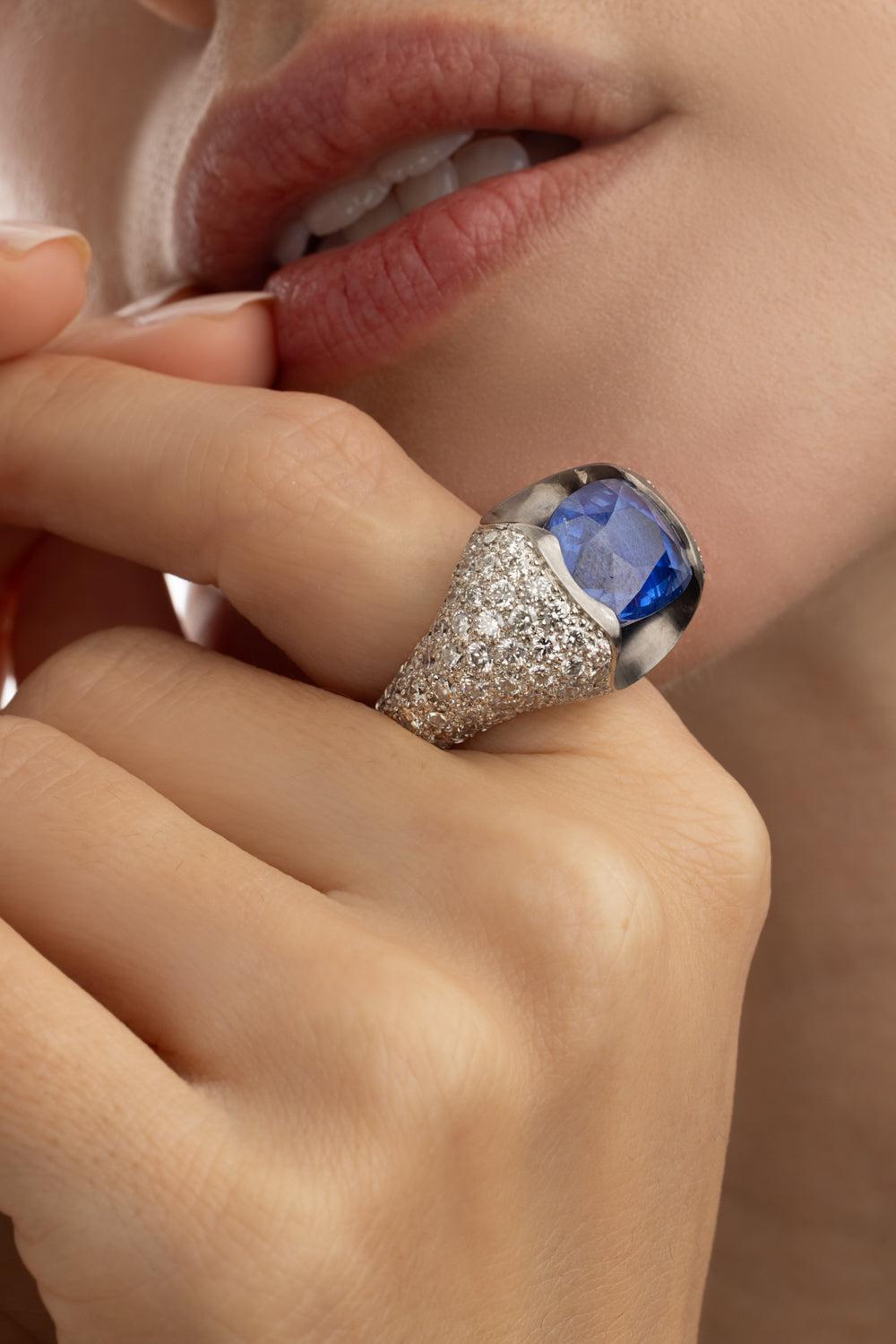 Sapphire Diamond Ring-PLATINUM-JEWELRYFINE JEWELRING-DAVID WEBB