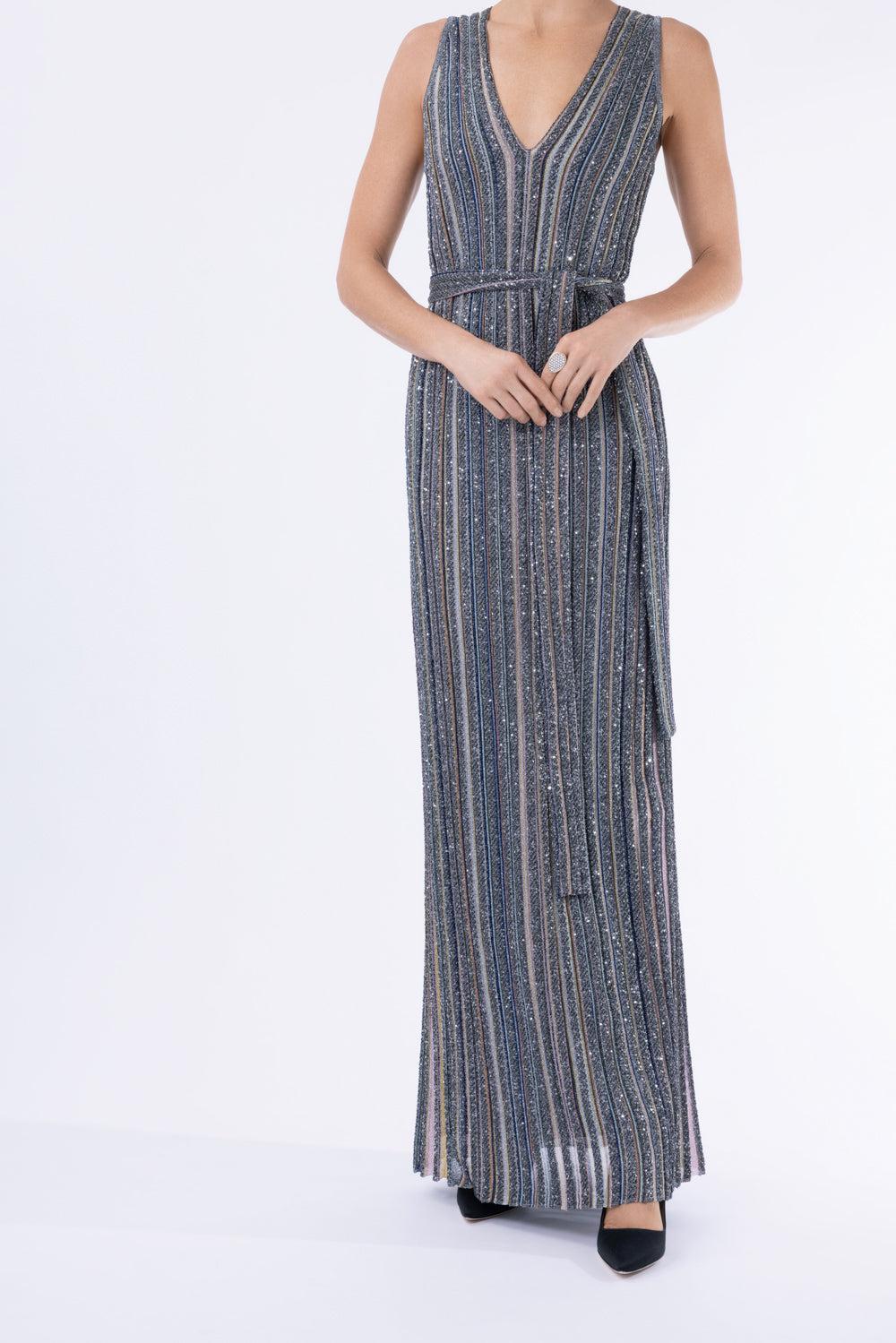 Sleeveless Long Knit Dress - Multicolor Black-GEOMETRC-40-CLOTHINGDRESSCOCKTAIL-MISSONI
