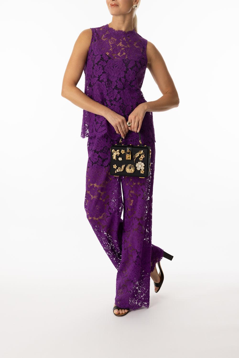 Flare Floral Logo Lace Pants-VIOLA-42-CLOTHINGPANTWIDE LEG-DOLCE & GABBANA