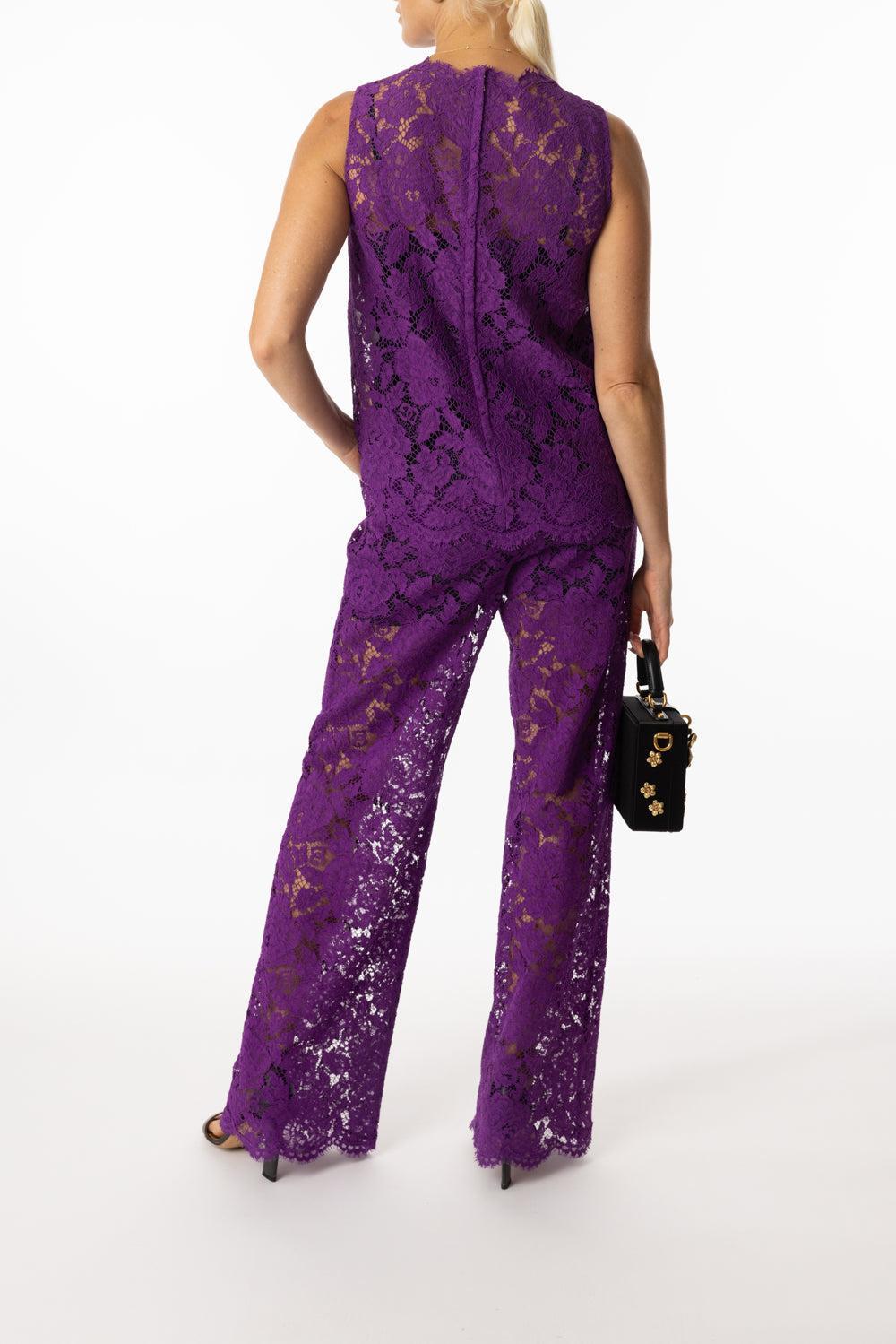 Flare Floral Logo Lace Pants-VIOLA-42-CLOTHINGPANTWIDE LEG-DOLCE & GABBANA