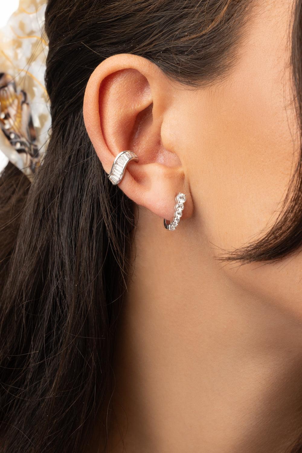Baguette Wave Ear Cuff-WHITE GOLD-JEWELRYFINE JEWELEARRING-ANITA KO