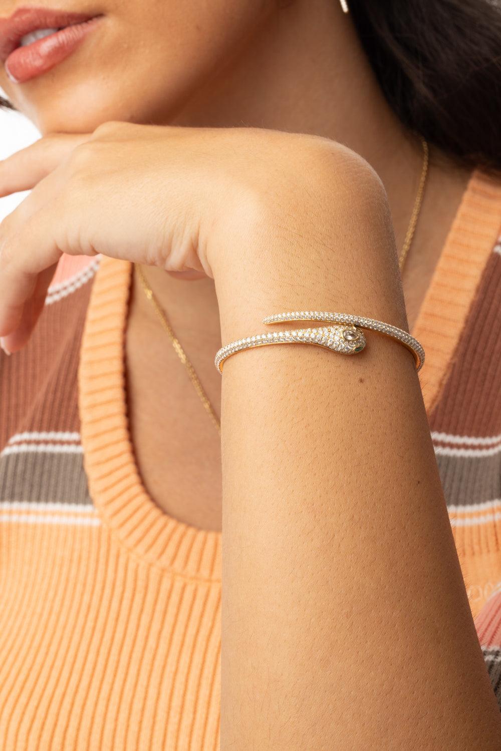 Diamond Snake Coil Bracelet-YELLOW GOLD-JEWELRYFINE JEWELBRACELET O-ANITA KO