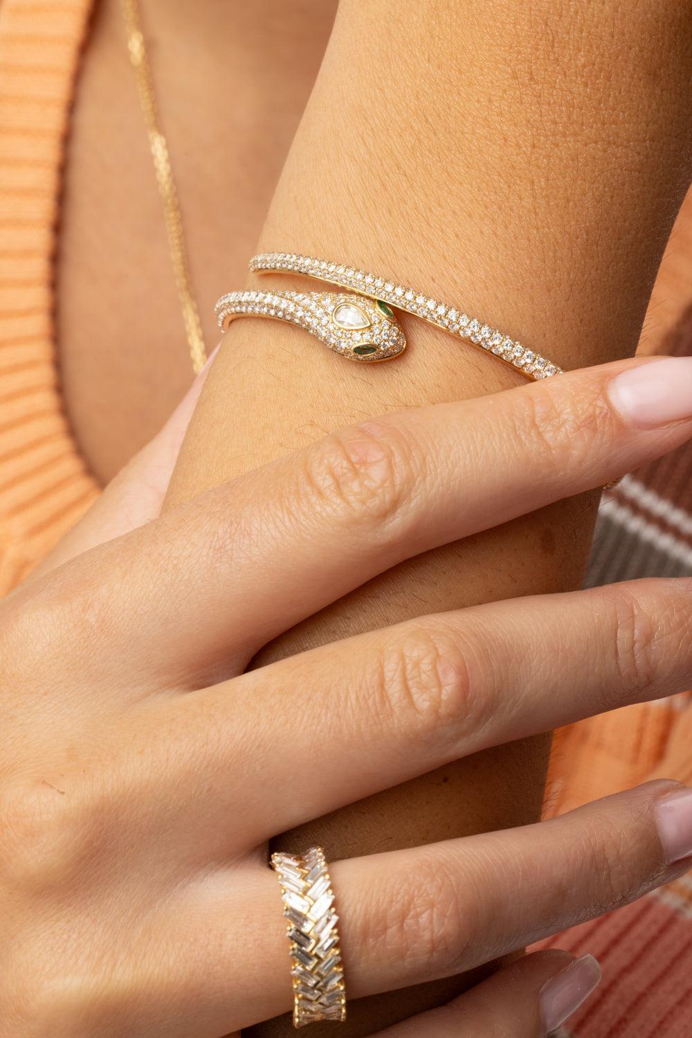 Diamond Snake Coil Bracelet-YELLOW GOLD-JEWELRYFINE JEWELBRACELET O-ANITA KO