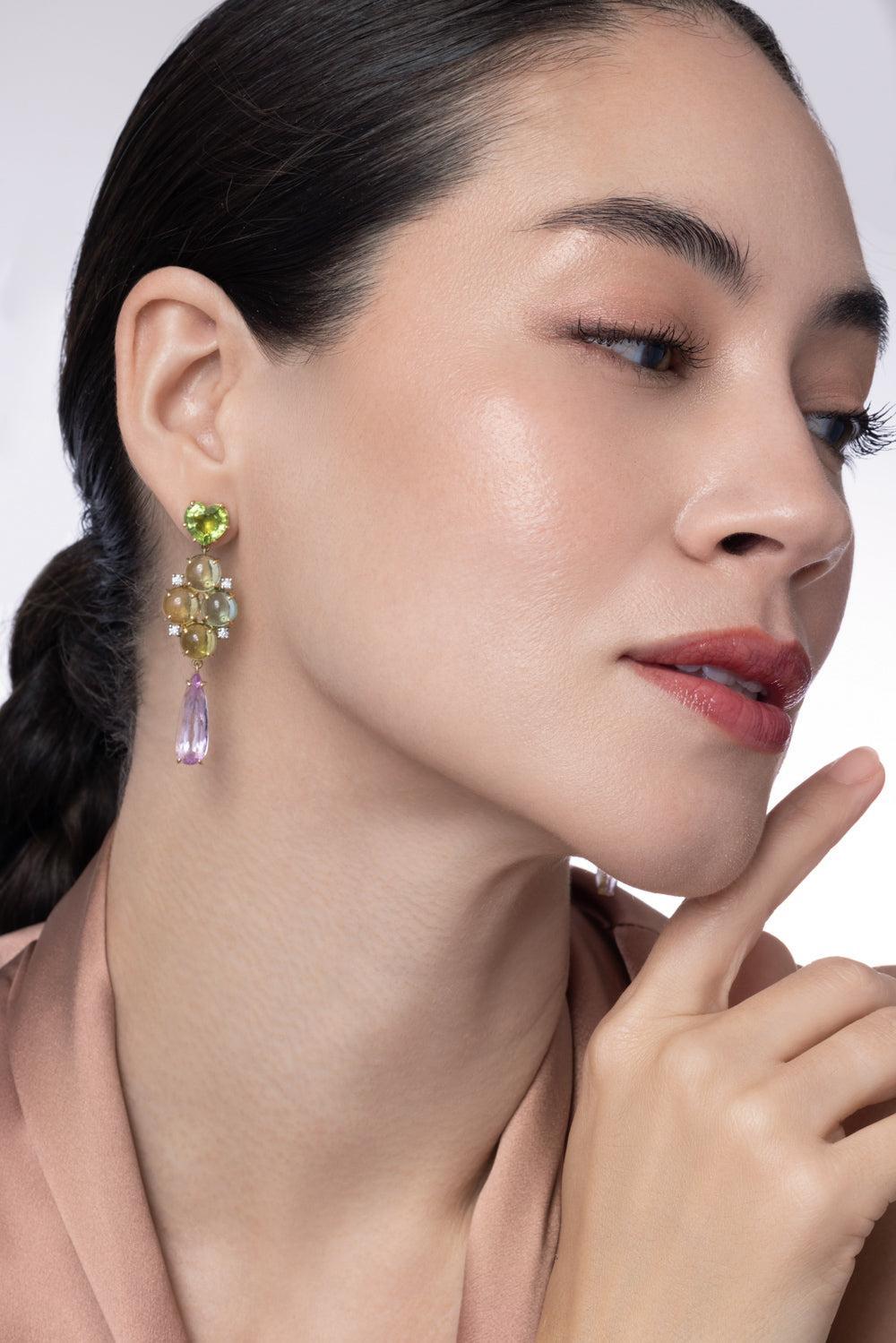 Tourmaline Kunzite Diamond Gemmy Gem Earrings-YELLOW GOLD-JEWELRYFINE JEWELEARRING-IRENE NEUWIRTH JEWELRY