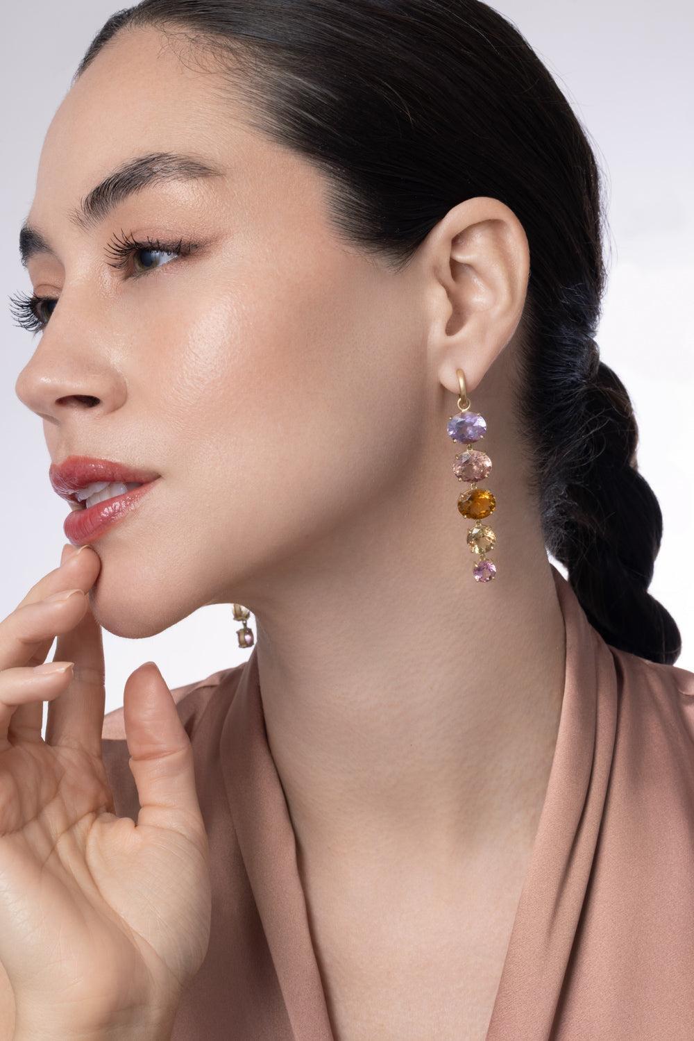 Rose Of France Tourmaline Gemmy Gem Huggie Earrings-YELLOW GOLD-JEWELRYFINE JEWELEARRING-IRENE NEUWIRTH JEWELRY