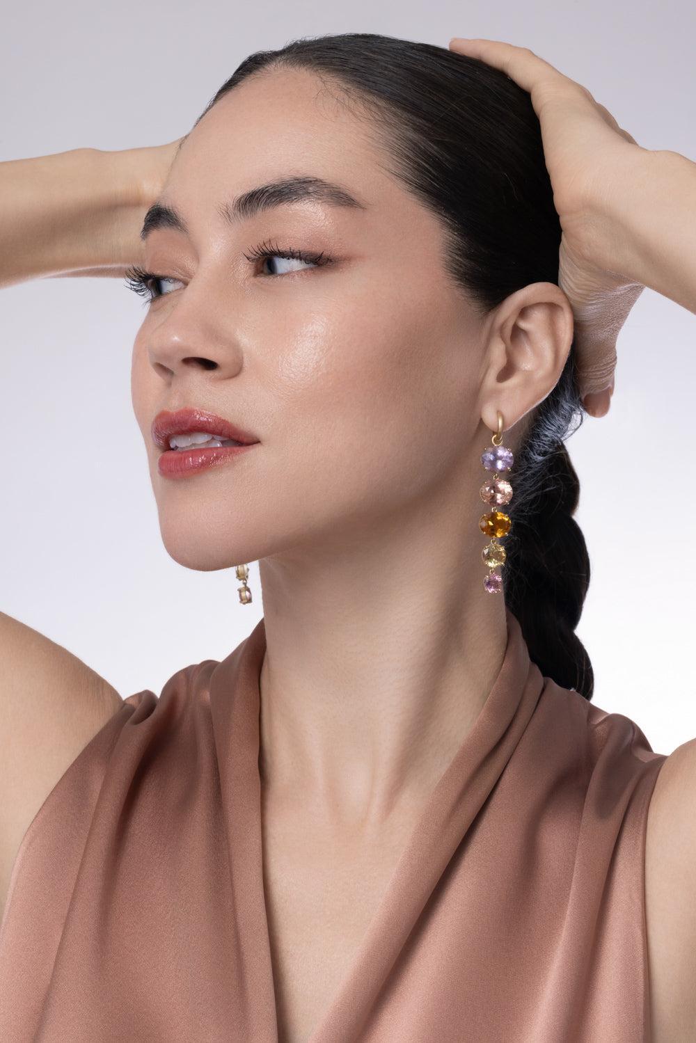 Rose Of France Tourmaline Gemmy Gem Huggie Earrings-YELLOW GOLD-JEWELRYFINE JEWELEARRING-IRENE NEUWIRTH JEWELRY