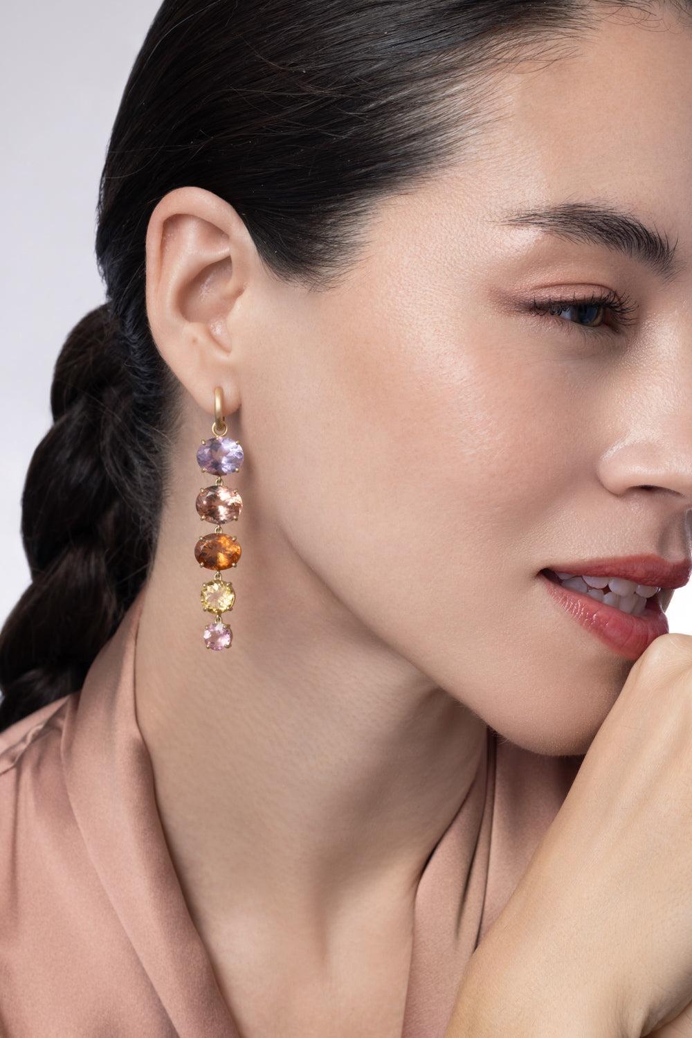 Rose Of France Tourmaline Gemmy Gem Huggie Earrings-YELLOW GOLD-JEWELRYFINE JEWELEARRING-IRENE NEUWIRTH JEWELRY