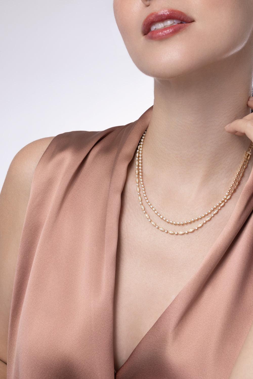 Diamond Starry Night Double Line Necklace-YELLOW GOLD-JEWELRYFINE JEWELNECKLACE O-KWIAT