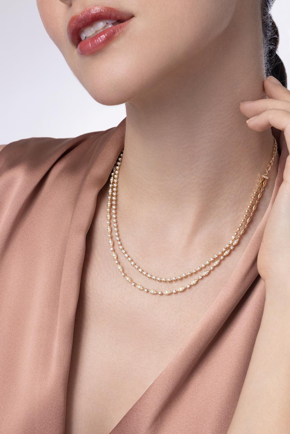 Diamond Starry Night Double Line Necklace-YELLOW GOLD-JEWELRYFINE JEWELNECKLACE O-KWIAT