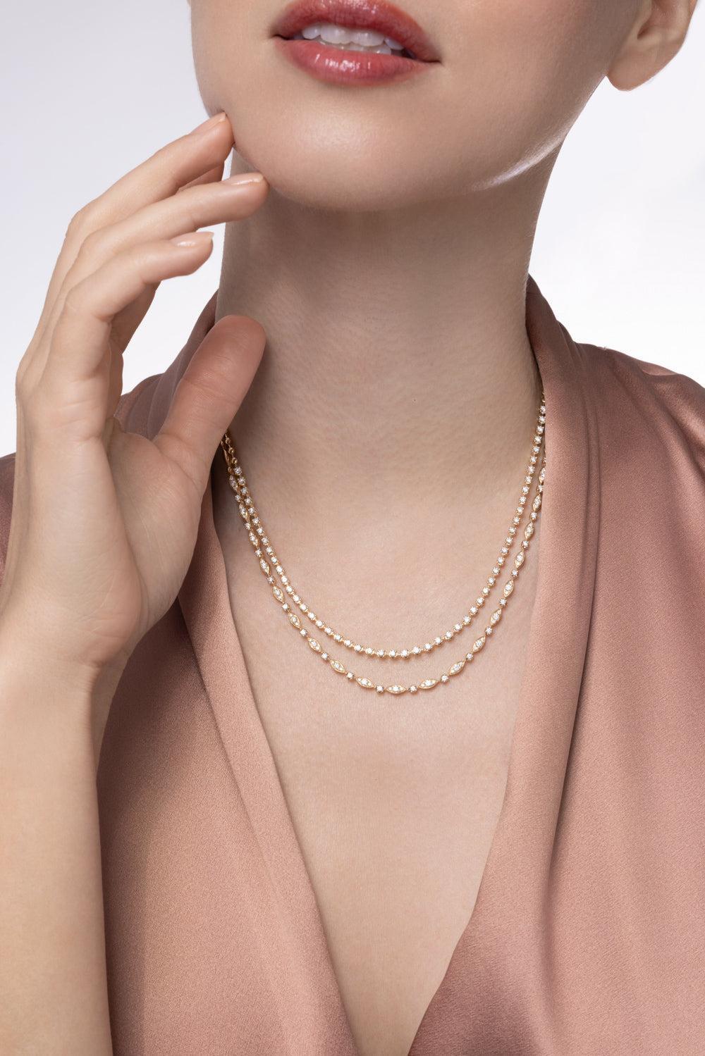 Diamond Starry Night Double Line Necklace-YELLOW GOLD-JEWELRYFINE JEWELNECKLACE O-KWIAT