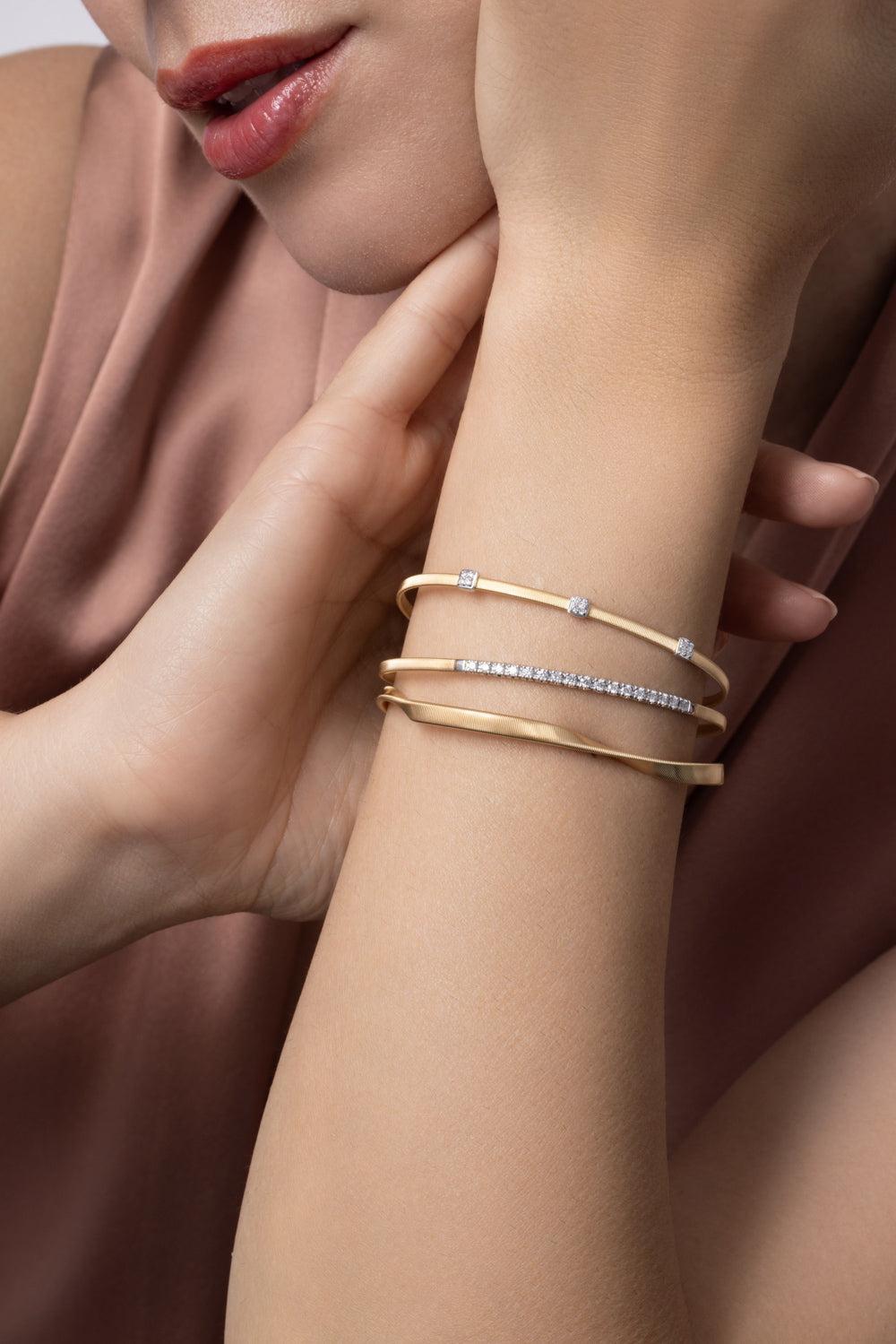 Diamond Bar Masai Coil Bangle Bracelet-YELLOW GOLD-JEWELRYFINE JEWELBRACELET O-MARCO BICEGO